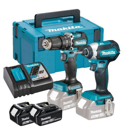 MAKITA DLX2460TJ 18V LXT BRUSHLESS COMBI DRILL & IMPACT DRIVER COMBO KIT INC 2X 5.0AH BATTS Main Image