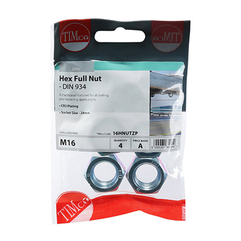 Hex Full Nut (DIN 934) - Zinc Main Image