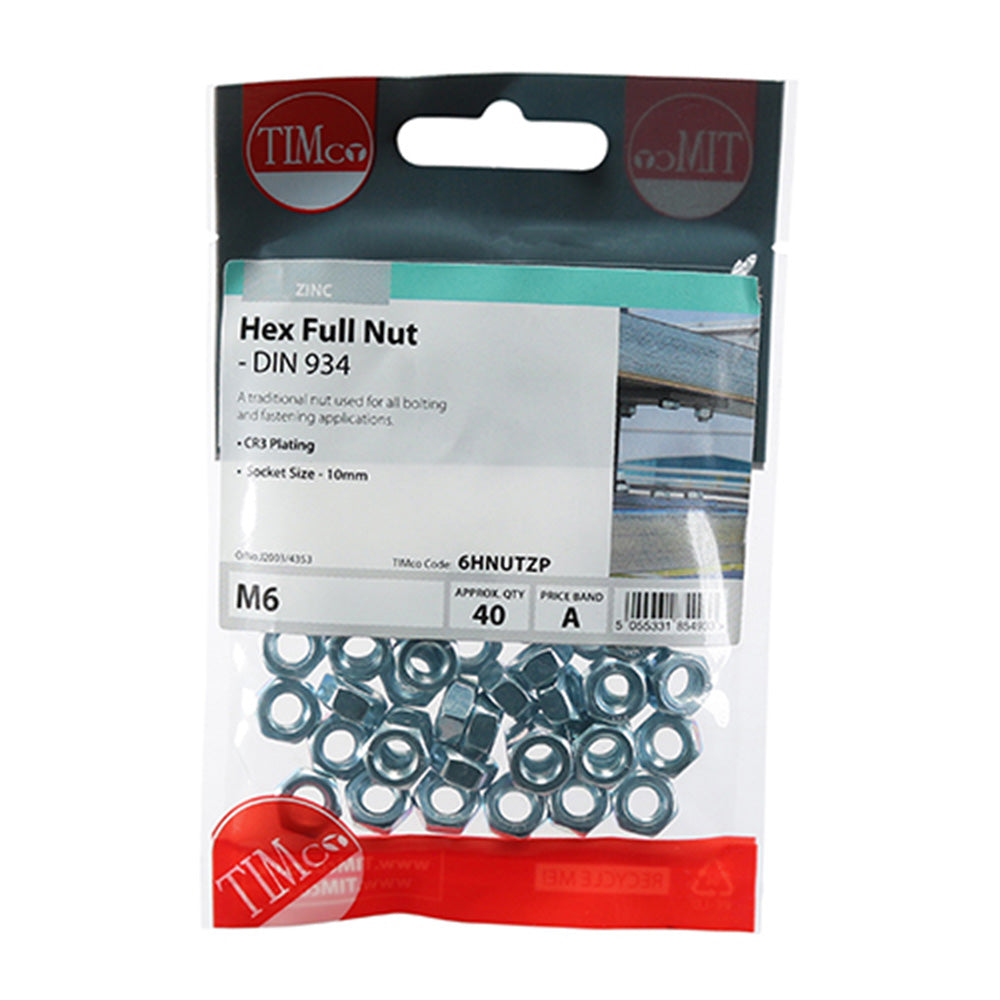 Hex Full Nut (DIN 934) - Zinc Main Image