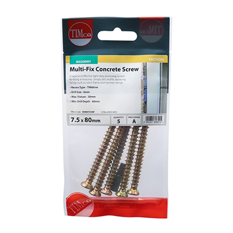 00050TCONP Concrete Screws - TX - Flat Countersunk - Yellow